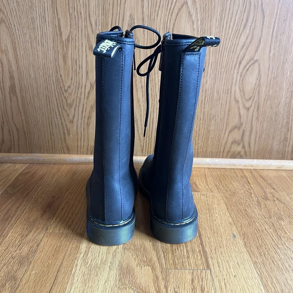 Dr.‎ Martens Tall Lace Up Combat Boots Black Unisex Kids Youth US 3 UK 2 EU 34